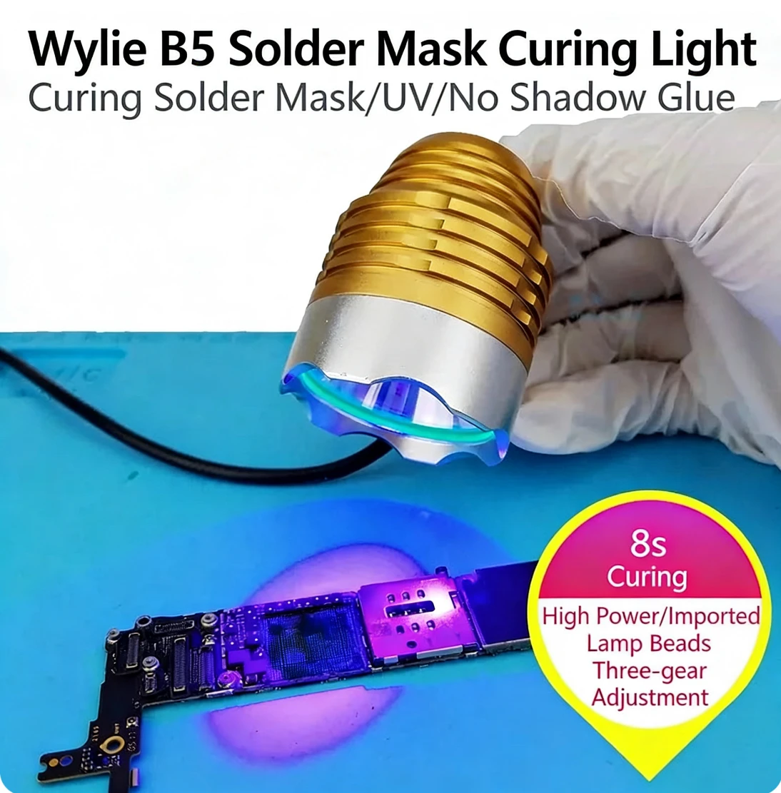 lampada-de-cura-uv-led-wylie-b5-para-Oleo-verde-e-adesivo-sem-sombra-com-luz-roxa-para-uso-profissional