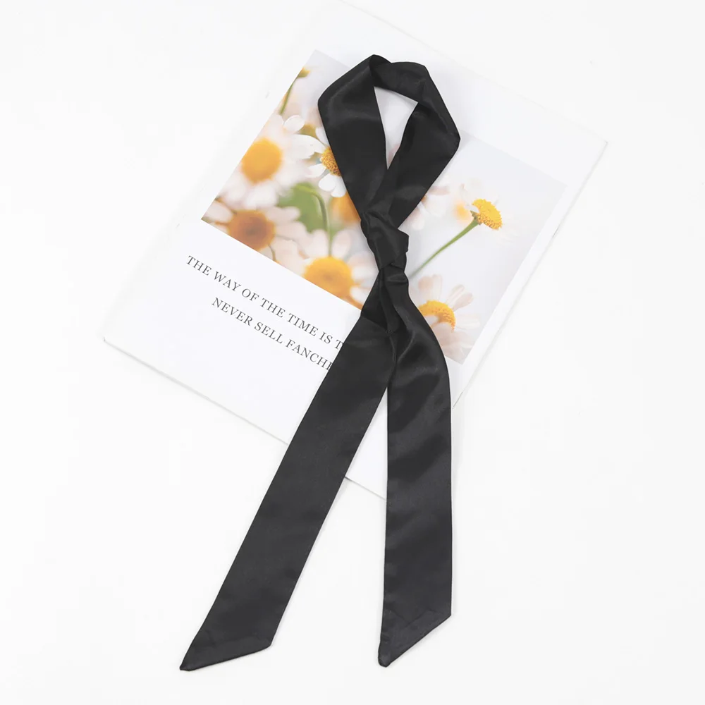 

Women Lady Belt Bag Hair Accessories Narrow Short Scarf 100cm Solid Color Silk Rubber Black Bag Ribbon Headbands Choker Streamer