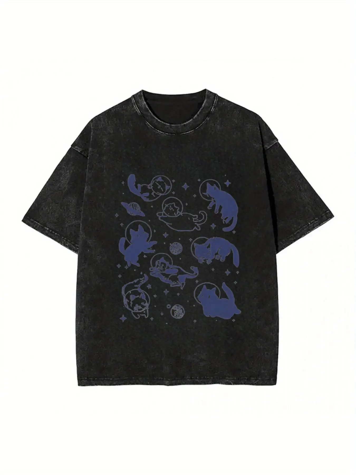 Men's Vintage Washed T-Shirt - Soft and Loose-Fitting Retro Street Style T-Shirt, Dark-Toned Patterned Shirt, Suitable for Everyday Casual Wear - Breathable Round-Neck Top for All Seasons, Street Style, Weekend Outfit, Geometric Print, Distressed Look