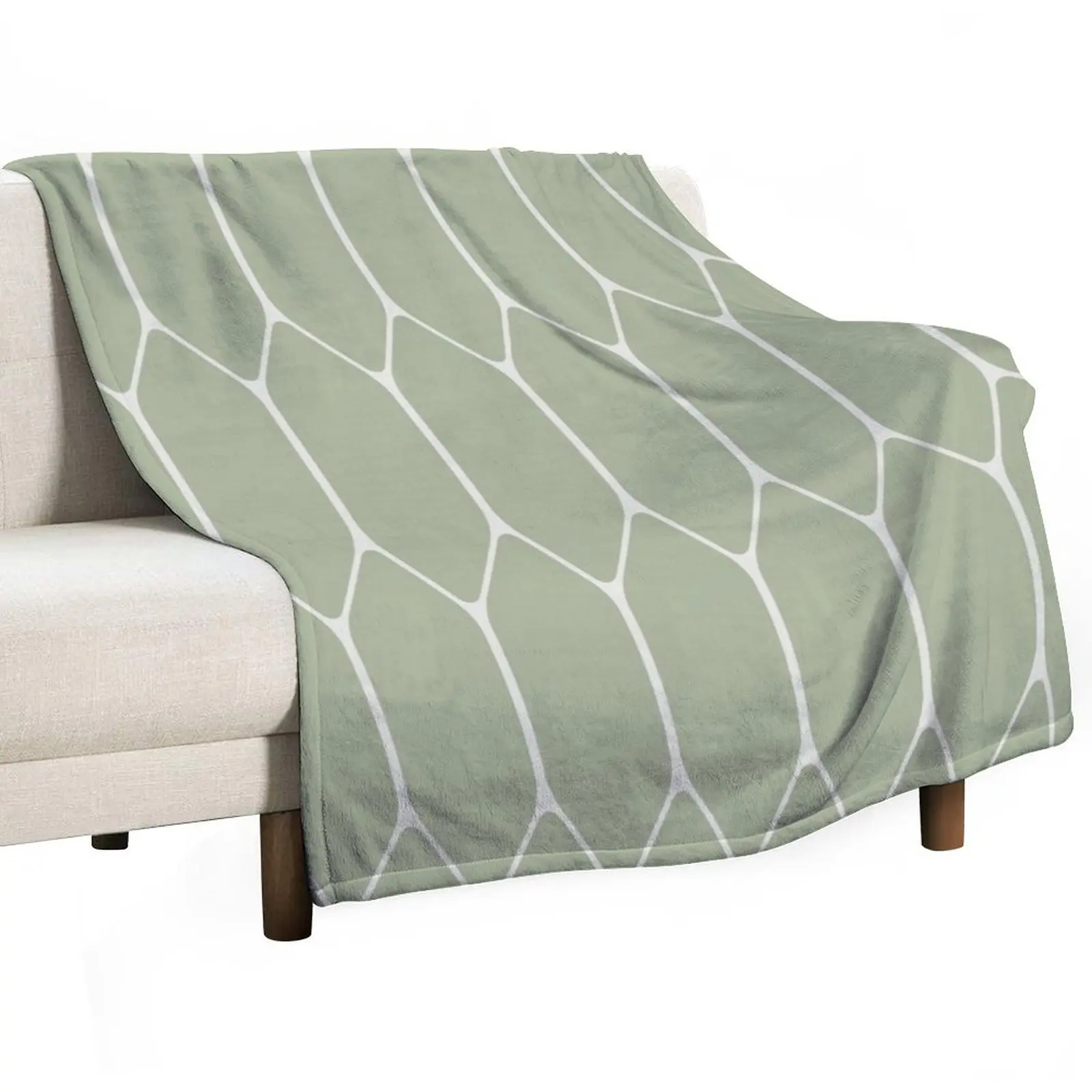 Long Honeycomb Minimalist Geometric Pattern in Sage Green Throw Blanket Comforter Soft Beds Blankets