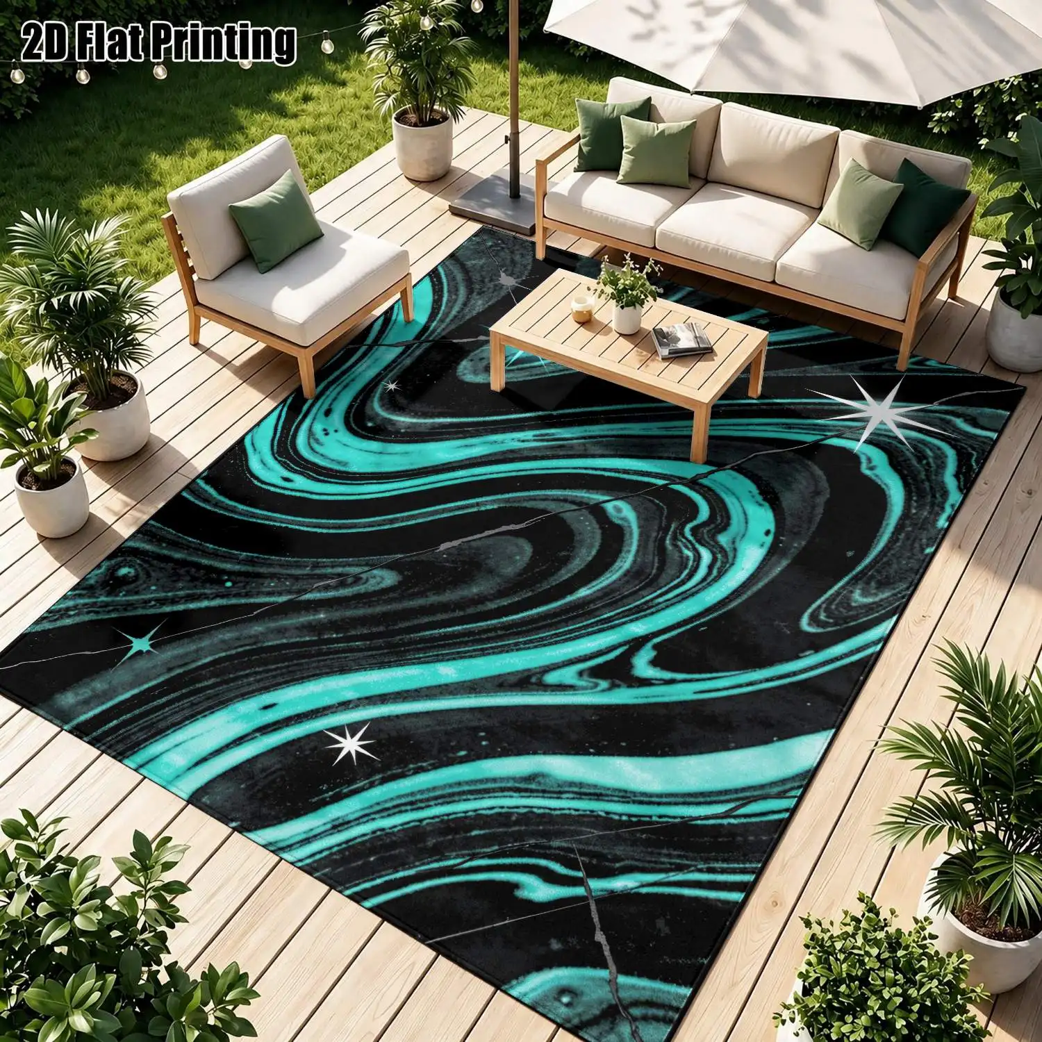 1Pc 2D Printed Nordic/Instagram-Style Abstract Art Carpet, Blue Black Geometric Striped, Machine Washable, Multi-Size, Suitable for Home Decor, Entryway, Dining Room, Bedroom, Living Room