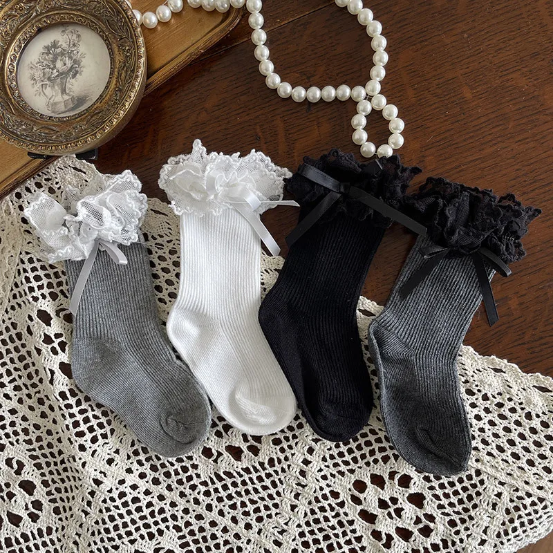 New Korean Princess Style Cotton Slouch Socks Double Layer Embroidered Lace Ankle Socks for Children Soft Cotton Spring Sock