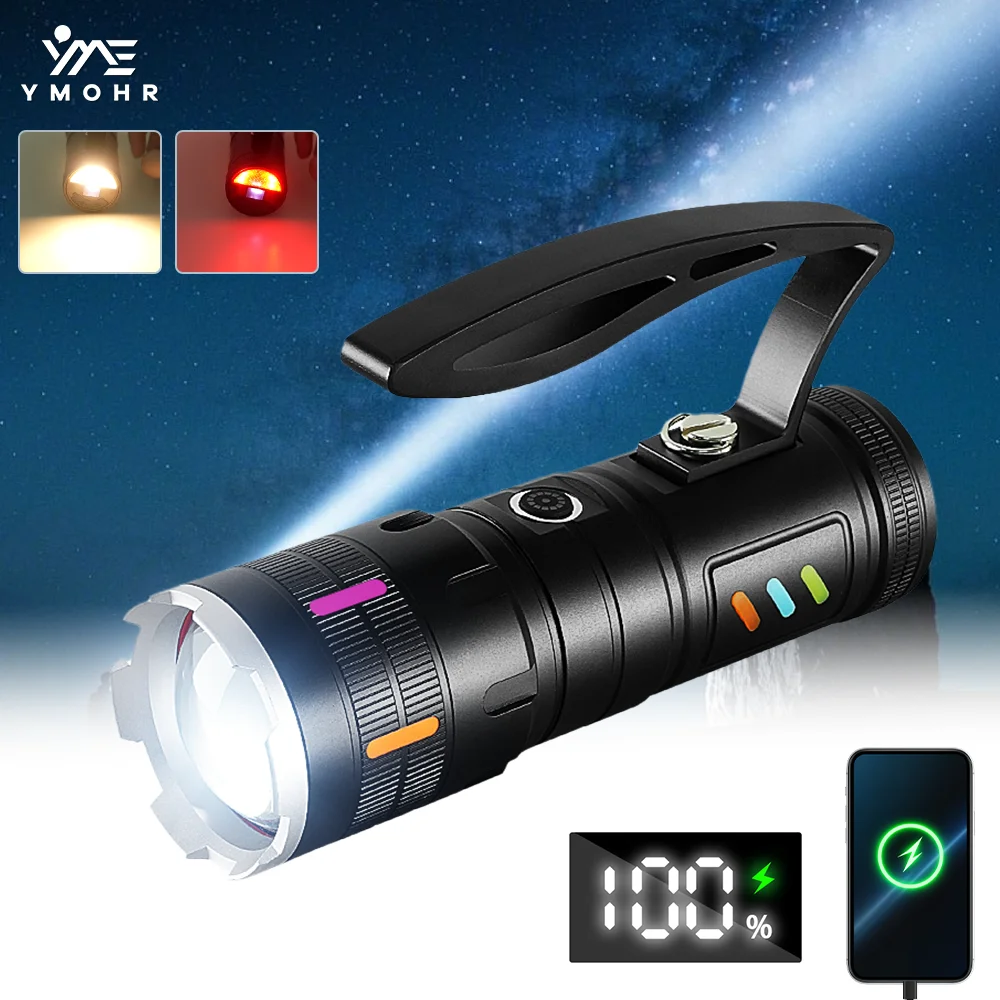 White Laser Flashlights High Power Rechargeable Led Flashlight 18650 Battery Tactical Torch Power Bank Fishing Camping Lantern