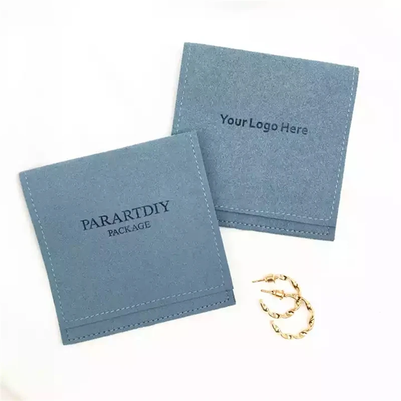 

SheepSew Wholesale 8X8cm Custom Logo Dusty Blue gift bags for jewelry packaging flap pouch with custom logo