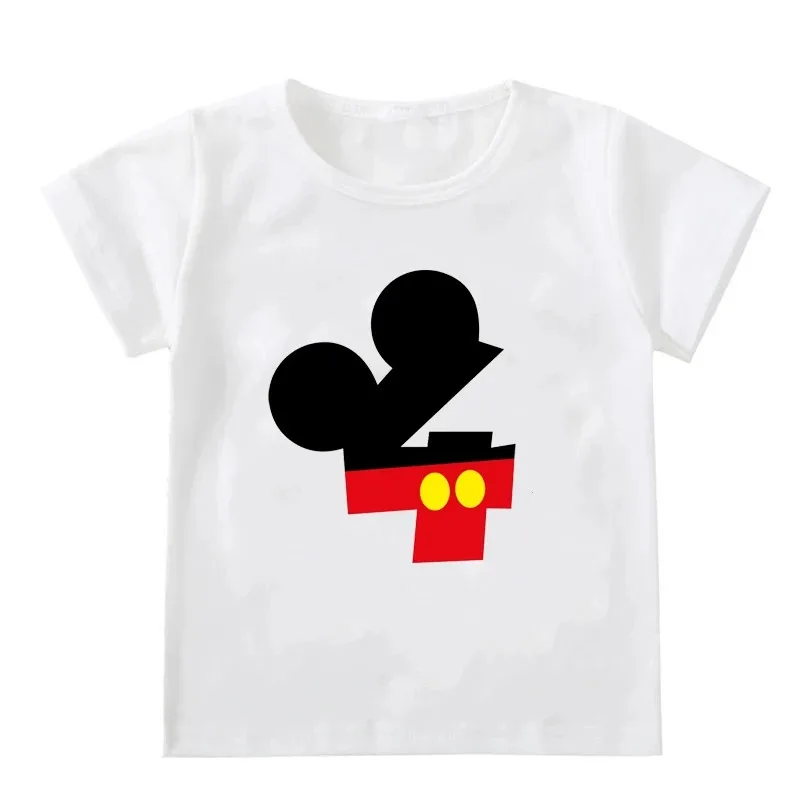 Nuevas camisetas de cumpleaños de Mickey Mouse para niños y niñas, camiseta de manga corta, talla 1, 2, 3, 4, 5, 6, 7, 8, 9, ropa de fiesta para