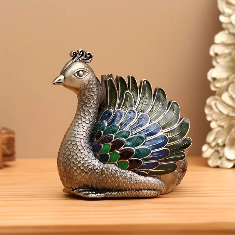 

1 piece peacock ashtray, large metal soot box with lid, for home, office and living room coffee tables, Mother's Day gift