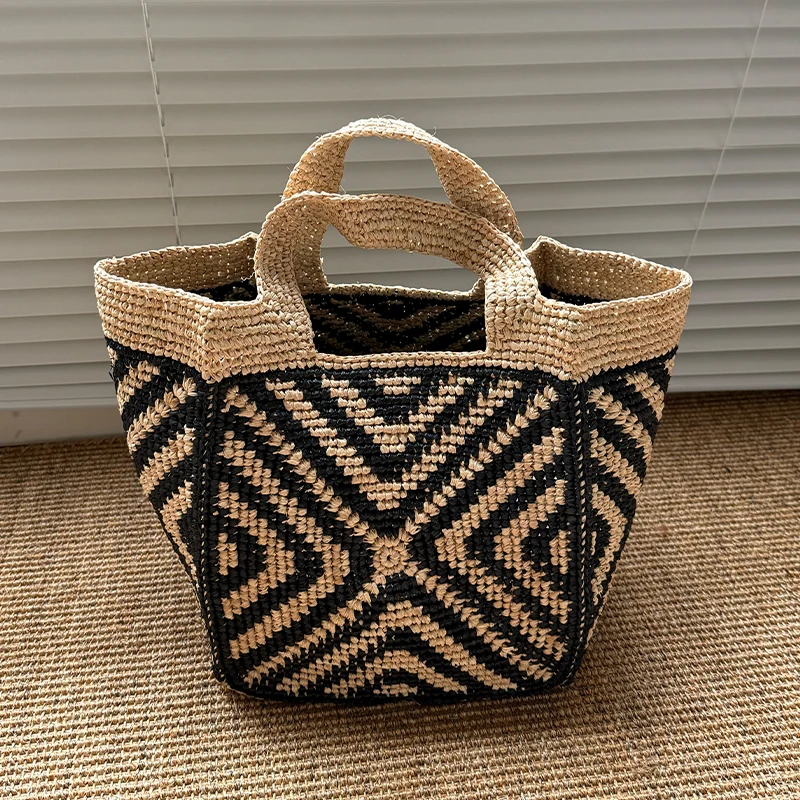 

Women Lafite Straw Tote Bag small Vintage Vacation Shoulder Bag Everything Casual Handbag Designer Hollow Summer Beach Bag