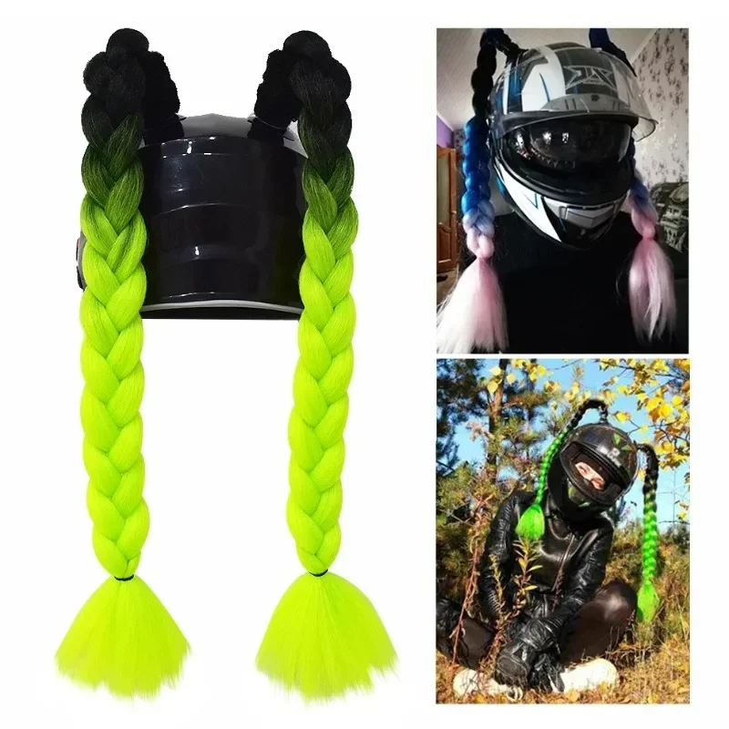 2PCS/PAIR New Motorcycle Helmet Braids Woman Braids Wig for Motorbike Helmets Multicolor Twist Dual Pigtail Ponytail with Sucker