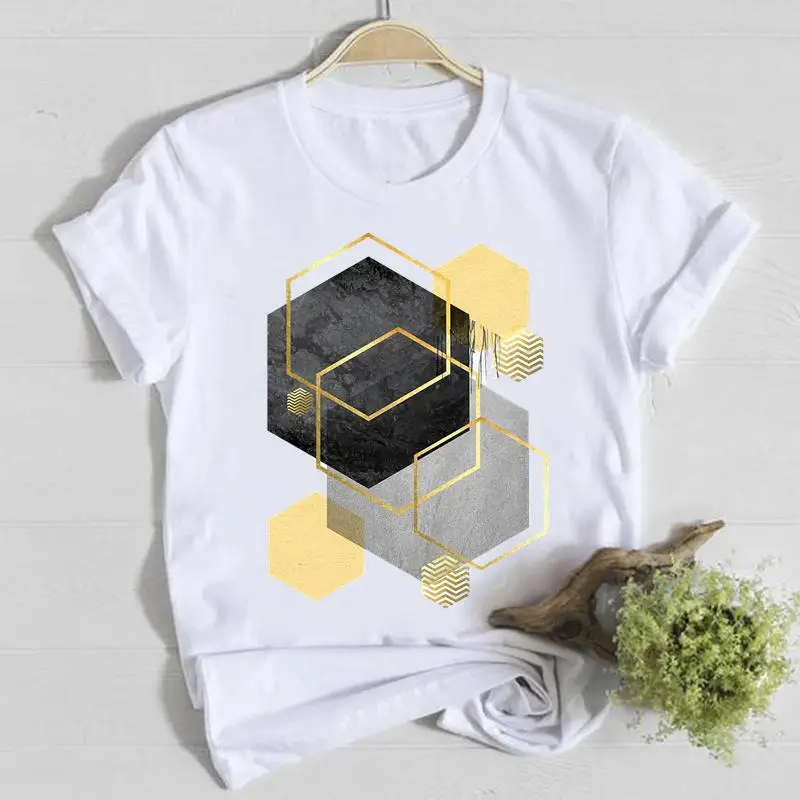 Ubrania modna koszulka Top abstrakcyjne geometryczne 90s koszula pani Tshirt lato kobiet T kobiet z krótkim rękawem Casual graficzne koszulki