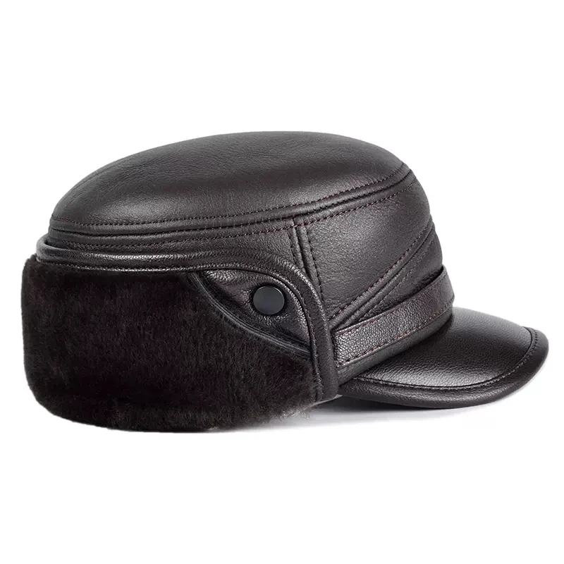 Piel de oveja integrada para hombre, gorro de algodón de piel auténtica para papá, para mantener el calor y proteger las orejas, Invierno