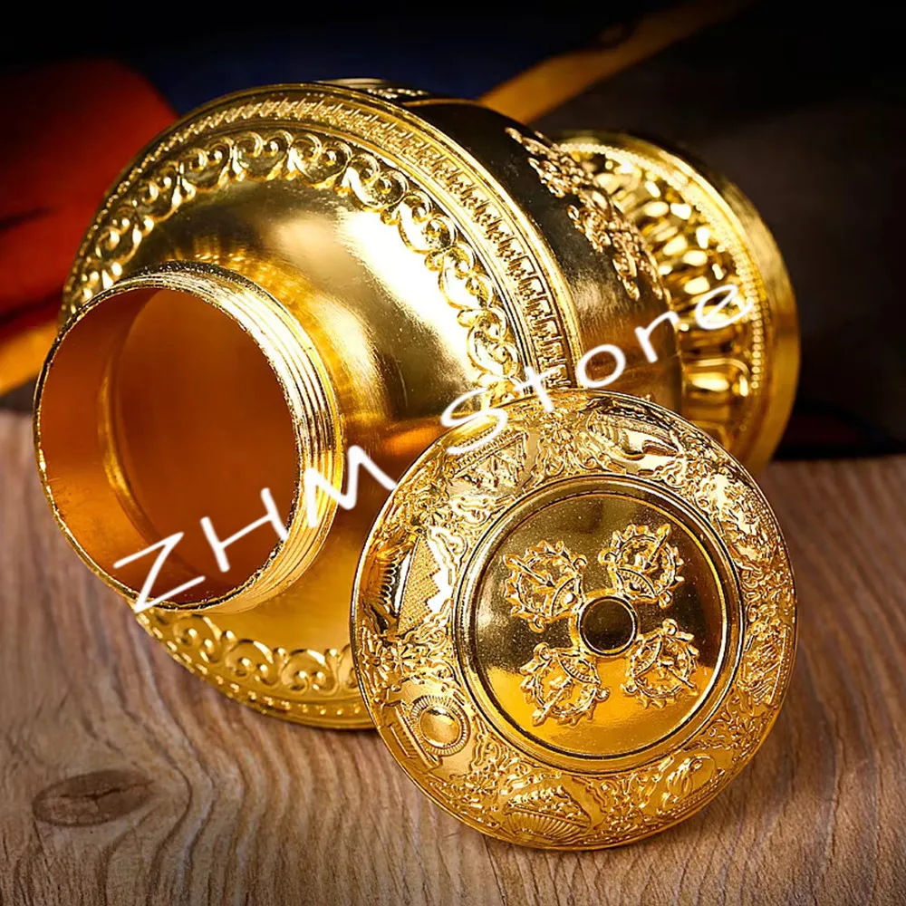 Alloy Metal Gold Tranic Tibetan 18cm Moni Wealth Vajra Decorate Auspicious Treasured Buddhist Putting Bottle