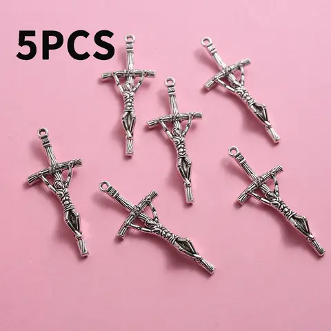 5-Piece Set of Vintage Crucifix Charms, Distressed 3D Mini Christ Pendants, Suitable for DIY Bracelets, Necklaces, and Earrings, Religious Style Handmade Beaded Jewelry Accessories