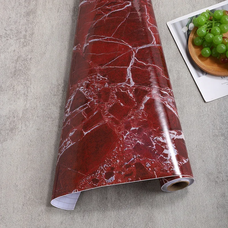 Red Marble Waterproof Vinyl Self Adhesive PVC Wallpaper for Bathroom Kitchen Cupboard Countertops Decorative Contact Paper