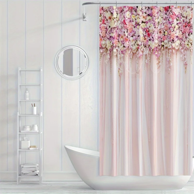 Romantic Pink Rose Shower Curtain - Waterproof, Machine Washable Bathroom Decor with Privacy Window Cover