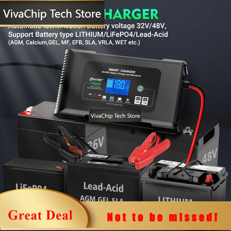 VivaCTP3648 Car And Motorcycle Battery Charger 36V18A48V13A Lead Acid Battery AGM Smart Can Repair Charging