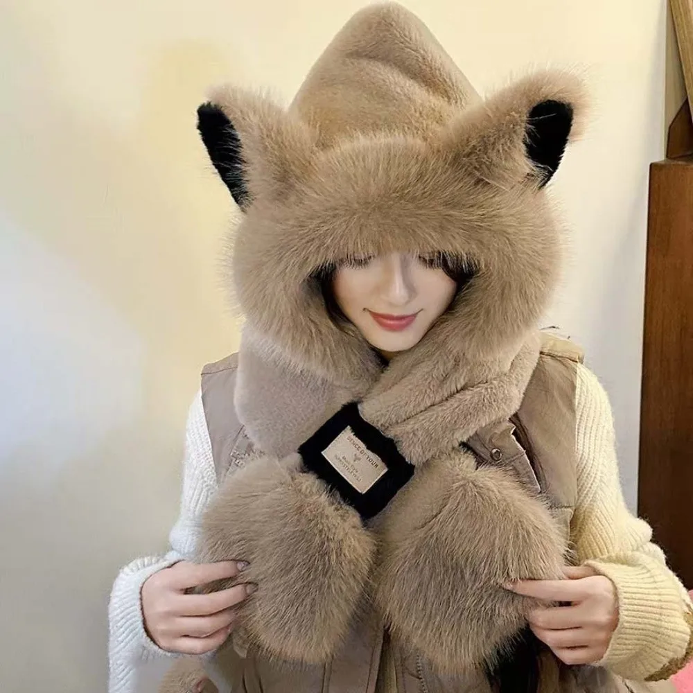 التزلج الكرتون الشتاء أفخم قبعة مكافحة البرد 2 في 1 الحيوان الأذن وشاح قبعة دفئا يندبروف الأذن حماية قبعة النساء #2