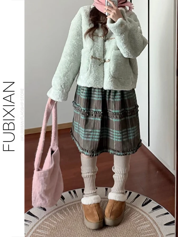 

Casual Plaid Skirt High Waist Umbrella Skirt Color Colion een Coffee Autumn Winter New Sle Pleated Versatile Cute...