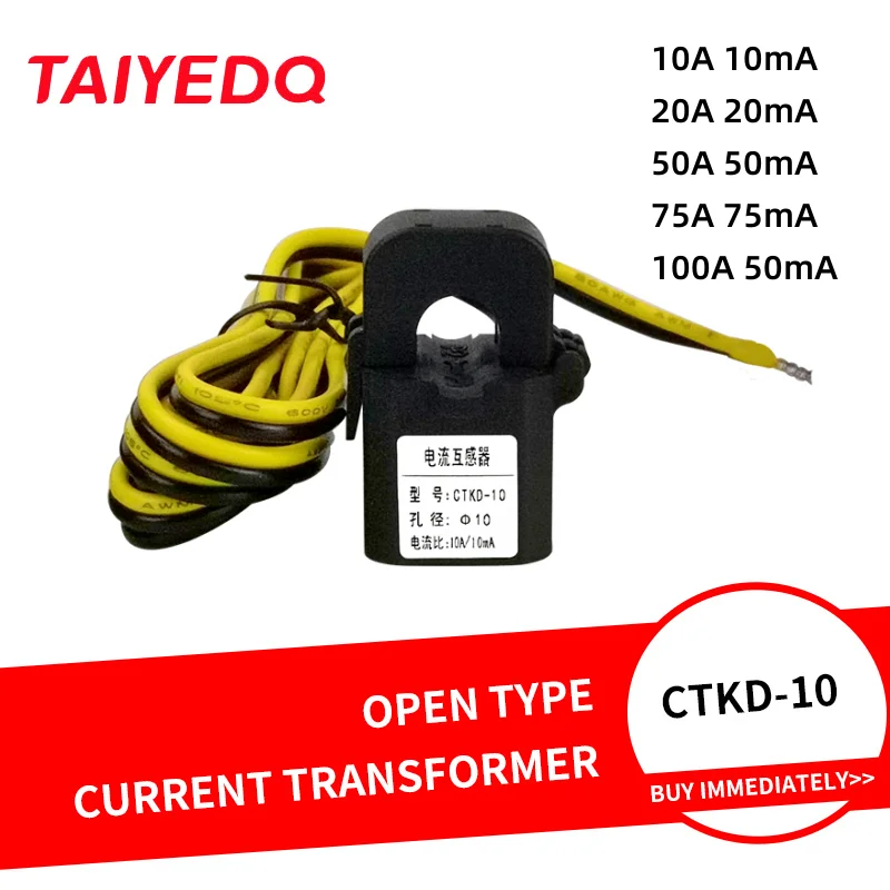 Split Core Current Transformer Single Phase Electric Sensor CT Diameter 10mm Class0.5 10/20/50/75mA KCT10