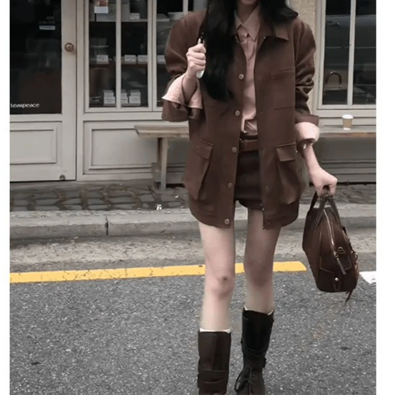 

Retro-style Design, Cargo Jacket, Jacket, Underwear, Temperament Shirt, High-waisted Shorts, Three-piece Set