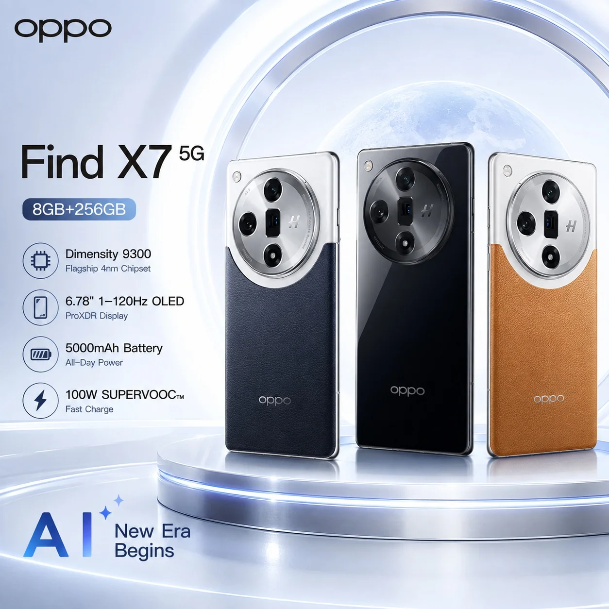 OPPO Find X7 5G Smartphone 8GB+256GB, Dimensity 9300, 6.78'' 120Hz ProXDR Display, 50MP Triple Camera, 5000mAh, 100W SUPERVOOC