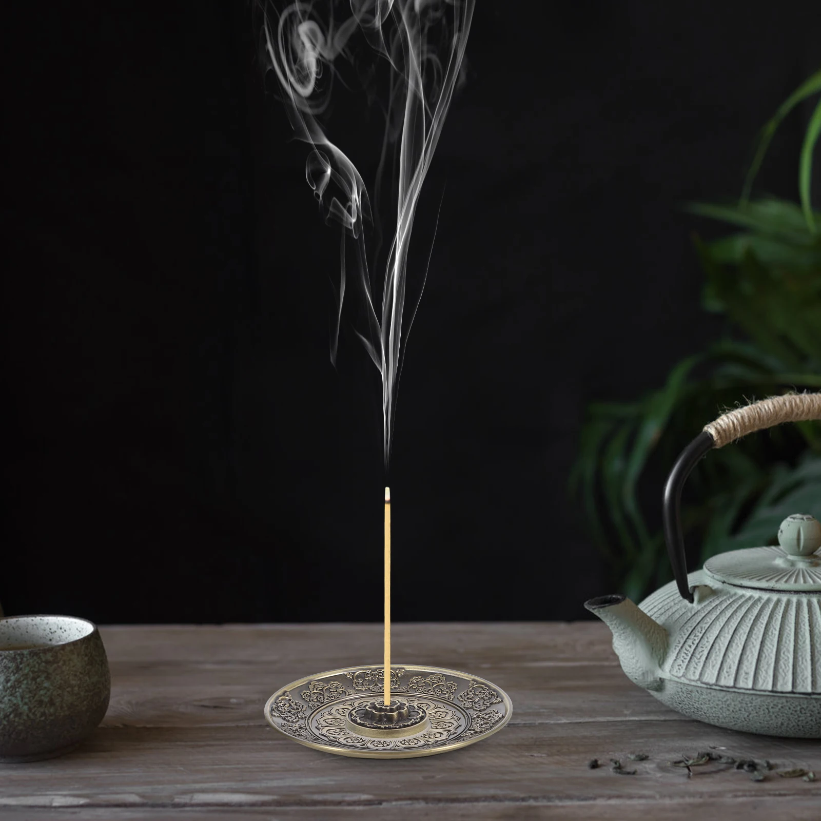 

1Set Metal Incense Holder Zinc Alloy Relief Lotus Incense Stick Tray Aromatherapy Burner Decorative Desktop Ornament