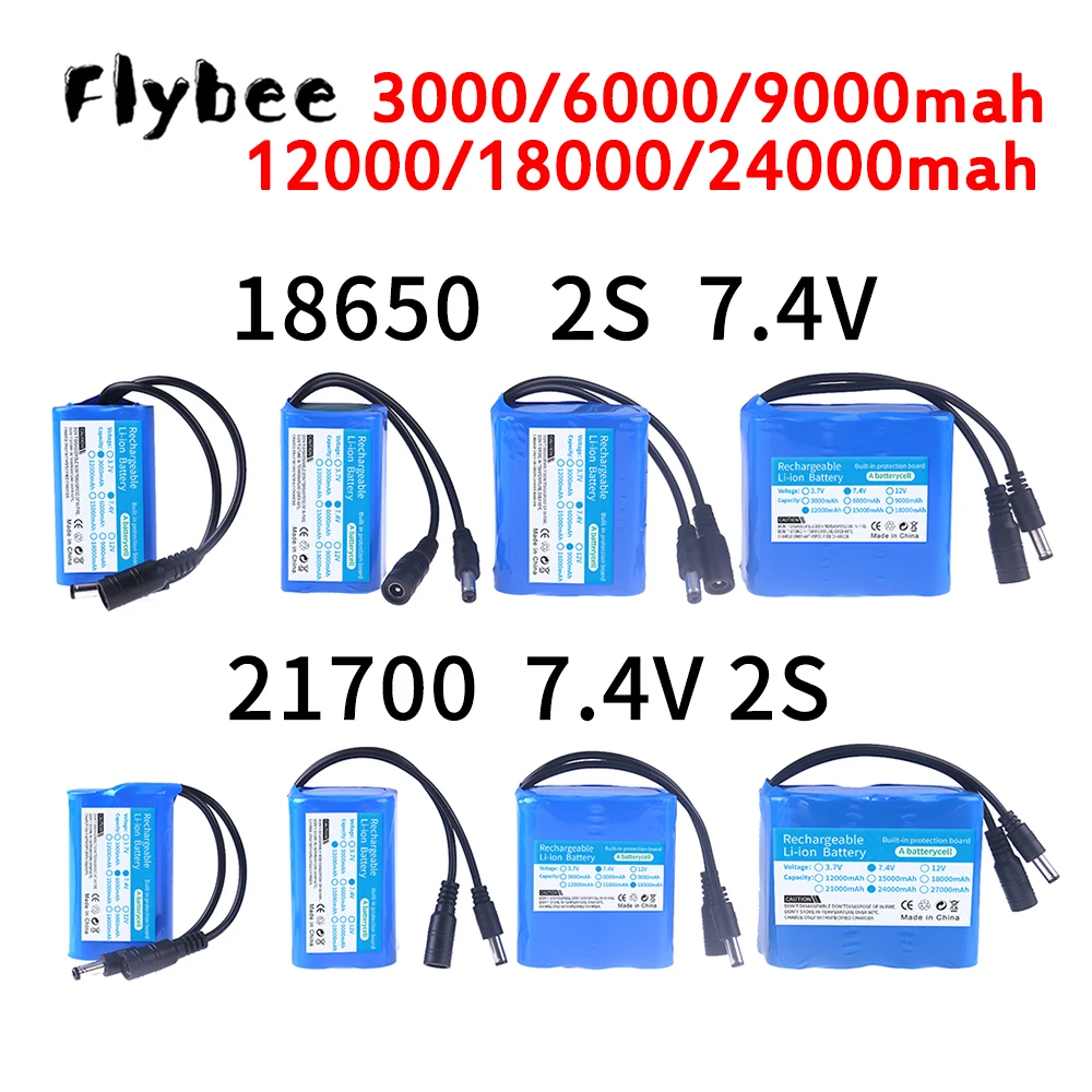 7.4V 3000/6000/9000/12000/18000/24000mAh Lithium 21700 18650 Battery For RC Fishing Bait Boats,Fishing LED Lights,Bicycle Lights