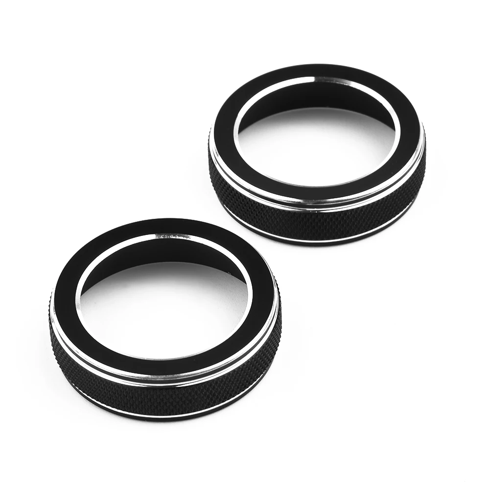 2pcs Volume CD Switch Knob Ring Cap Covers Trim Black Aluminum Alloy For Jeep for Grand For Cherokee 3.8x3.4x0.75cm