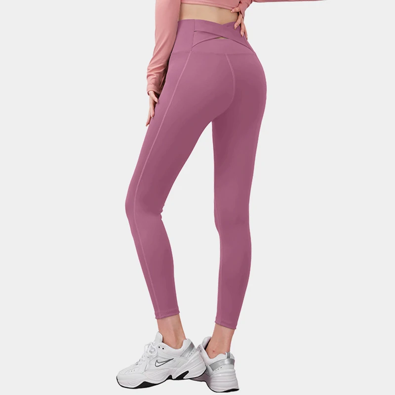Pantalon de yoga élastique taille haute pour femme, leggings croisés dans le dos, leggings sans couture, levage de la hanche, leggings de sport