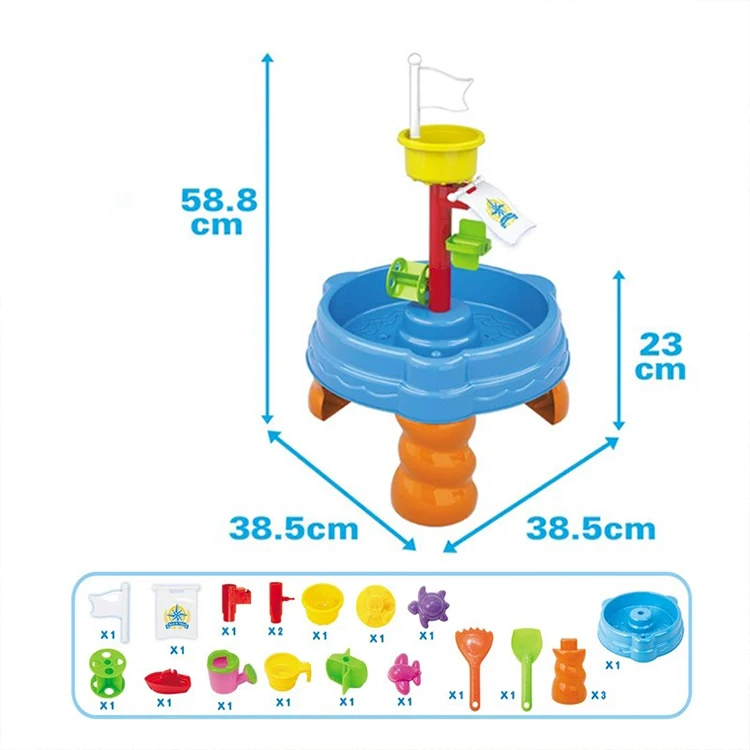 Mesa colorida da água da areia das crianças com brinquedos da água da areia da praia, brinquedos exteriores da tabela sensorial brinquedos do quintal para crianças