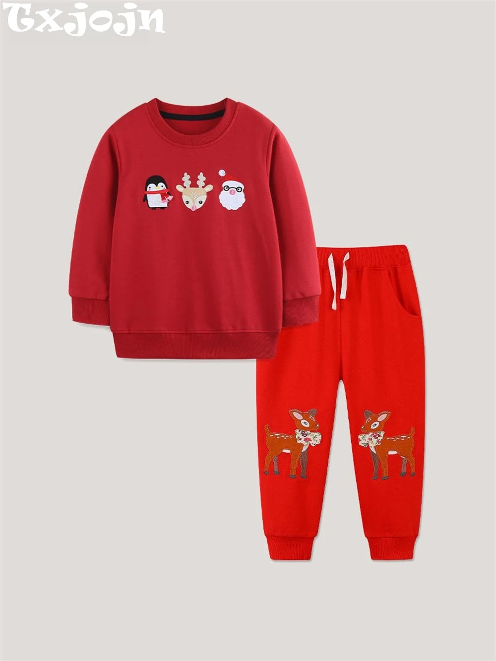 

2025 Winter Warm Kids Hoodie Set 2-pack For Christmas Party Fast Ship Children's Deer Pullover Pants Holiday Outfit Toddler 2-7Y