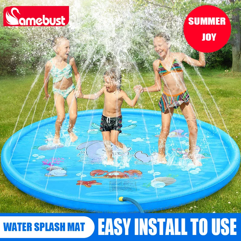 แผ่นรองพ่นน้ำสำหรับเด็กเล่น ขนาด 100/170 ซม. ของเล่นเป่าลมสำหรับเล่นน้ำกลางแจ้ง ของเล่นสนามหญ้า สระว่ายน้ำ ของเล่นเด็ก