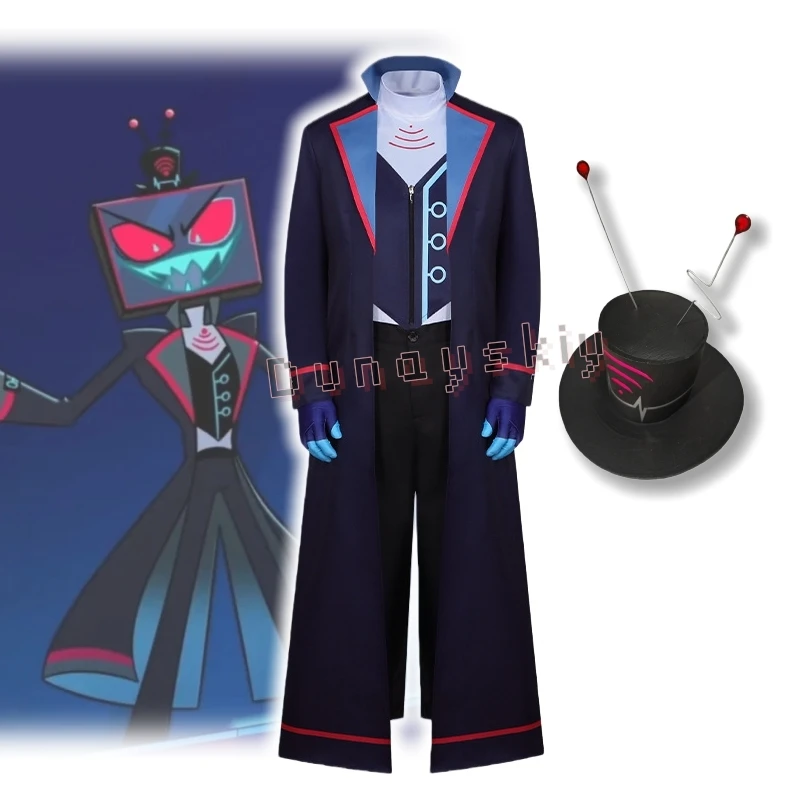 

Anime Vox Cosplay Costume Hat Black Suits Uniform Anime Hotel Roleplay Jacket Pants Coat Clothing Adult Men Halloween Carnival