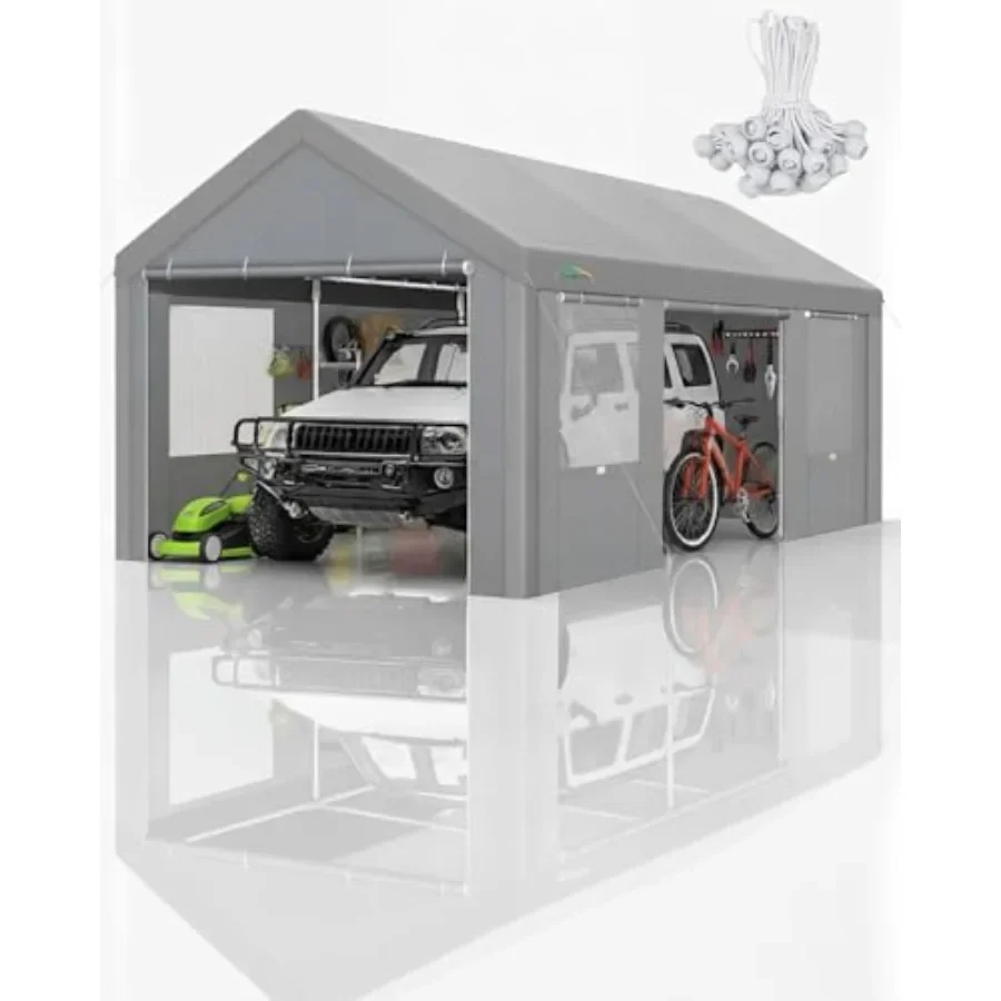 12x20 Feet Heavy Duty Carport with Galvanized Frame for Outdoor Vehicle Shelter, Silver, Rust-Resistant and Weatherproof