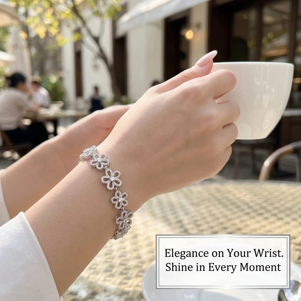 Silver Bracelet for Women Elegant Floral Garland Lace Design Dainty High-End Light Luxury Jewelry Sophisticated Aesthetic Wrist Accessory Perfect Gift for Brides Weddings and Special Events