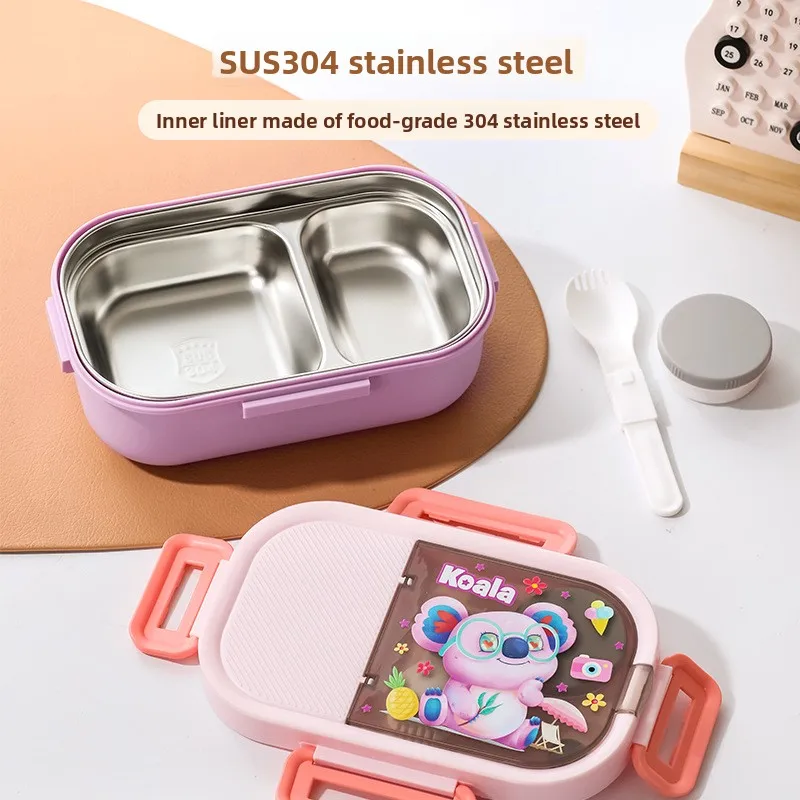 Insulated Cartoon Lunch Box 304 Stainless Steel Microwave Safe Compartmentalized Meal Box for Students And Children
