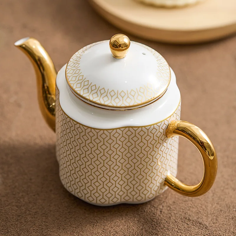 Gold Plating Ceramic Teapot High Temperature Resistant Home Brewing Teapot with Filter Hole Kettle