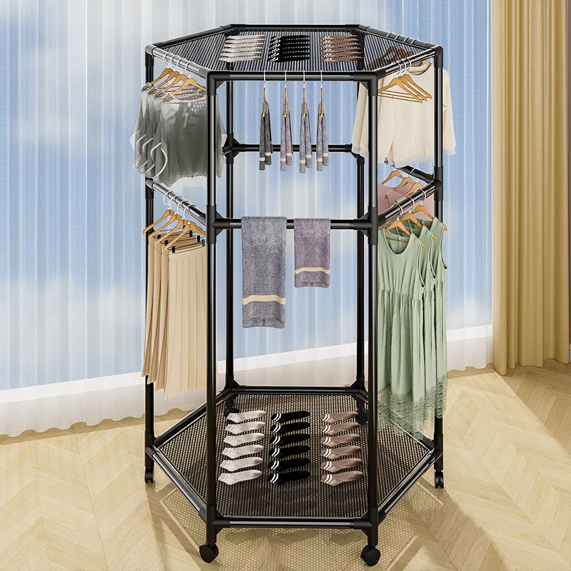 360-Degree Rotating Mobile Coat Rack Multi-Functional Floor Clothes Storage Balcony Drying Rack for Home Organization