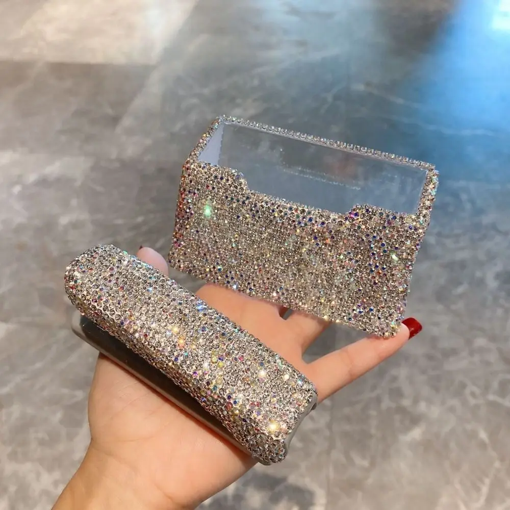 

Rhinestone-inlaid Business Card Holder Luxury Acrylic Name Card Case Square Bling Table Top Organizer Office Decoration