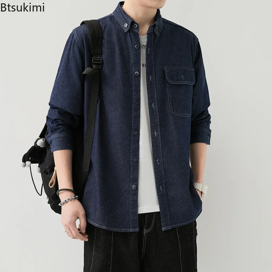 

New 2024 Men's Thin Style Long Sleeve Denim Shirt Spring Autumn Korean Trendy Casual Jeans Jacket Male Classic Cotton Top Shirts