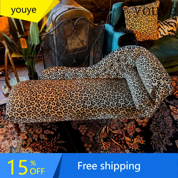N40 American leopard print fabric sofa princess chair single recliner wild retro style living room furniture French small apartm
