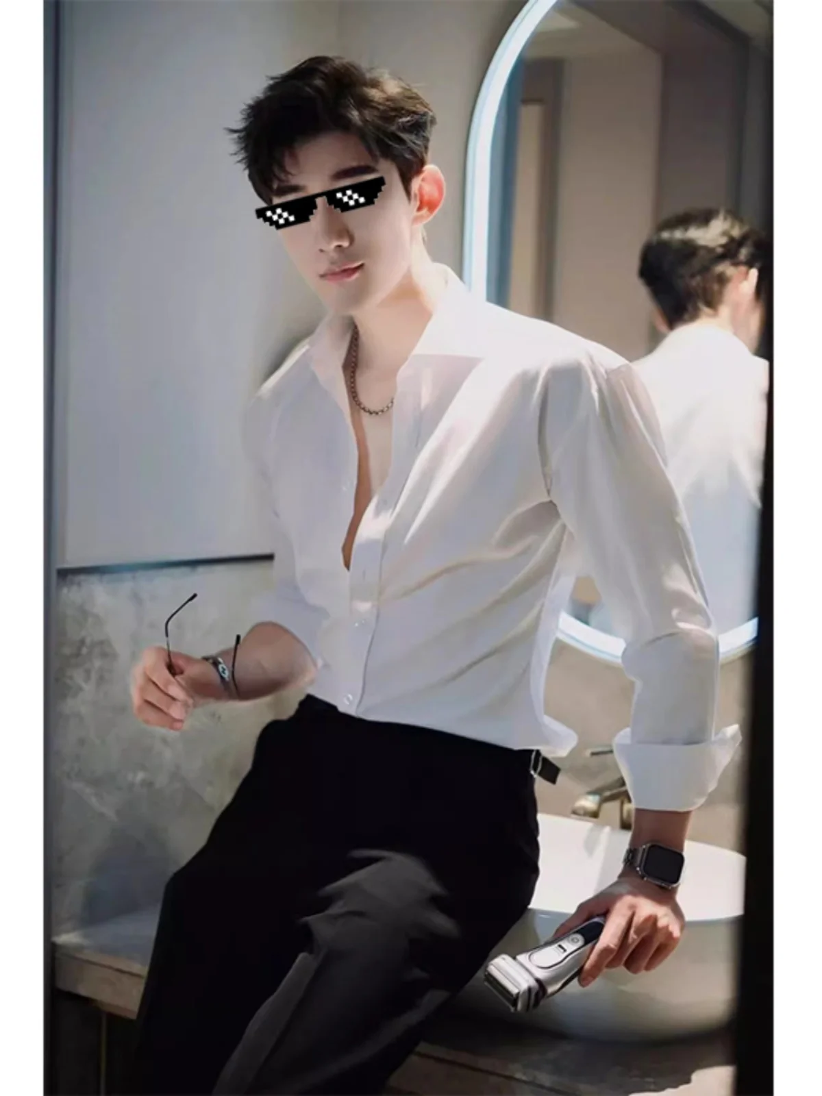 

Briti Sle Slim Fit Long Sve White irt Men's High End Sl Elastic Inner Wear irt Youthful Trendy Autumn Faion