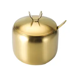 Useful Stainless Steel Sugar Bowl Gold Silver Large Capacity Storage Jar with Spoon Lid Durable Small Condiment Container Spices
