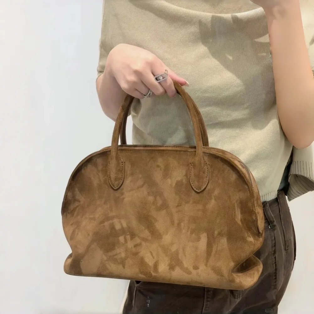 Suede Bowling Bag Autumn and Winter New Minimalist Quiet Luxury Maillard Large-capacity Messenger Unique Texture Fashionable