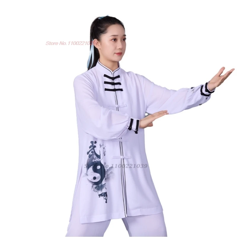 2024 chinesische Vintage-Kampfkunstuniform Tai Chi Kung Fu Wushu Übungspraxis Kleidung Outdoor Walking Sport Tops + Hosen Set