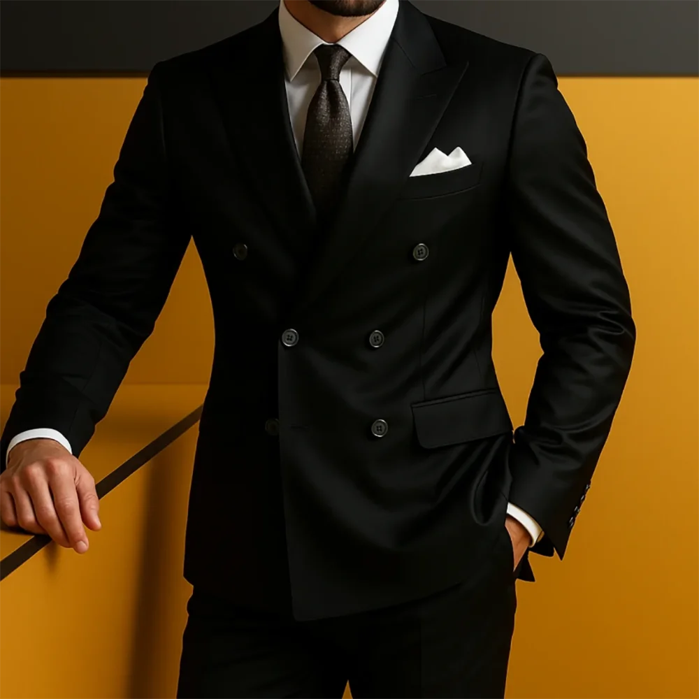 Classic Men Beige Double Breasted 2 Piece Suit Slim Fit Blazer Trousers Business Wedding Formal Timeless Male Outfit