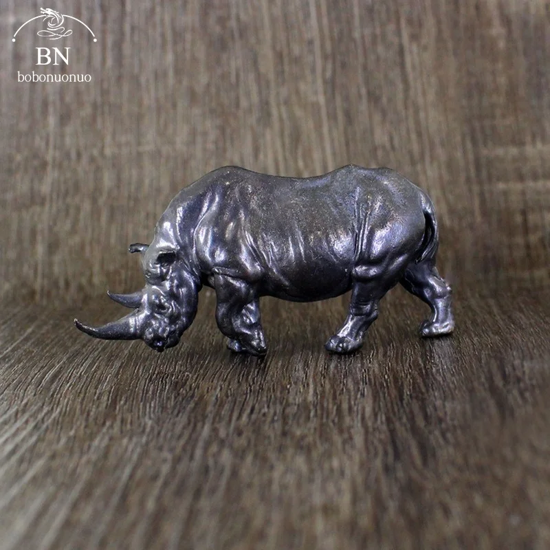 BLACK Copper Rhino Statue Desktop Ornaments Vintage Animal Rhinoceros Figurines Living Room Home Decoration Crafts Accessories