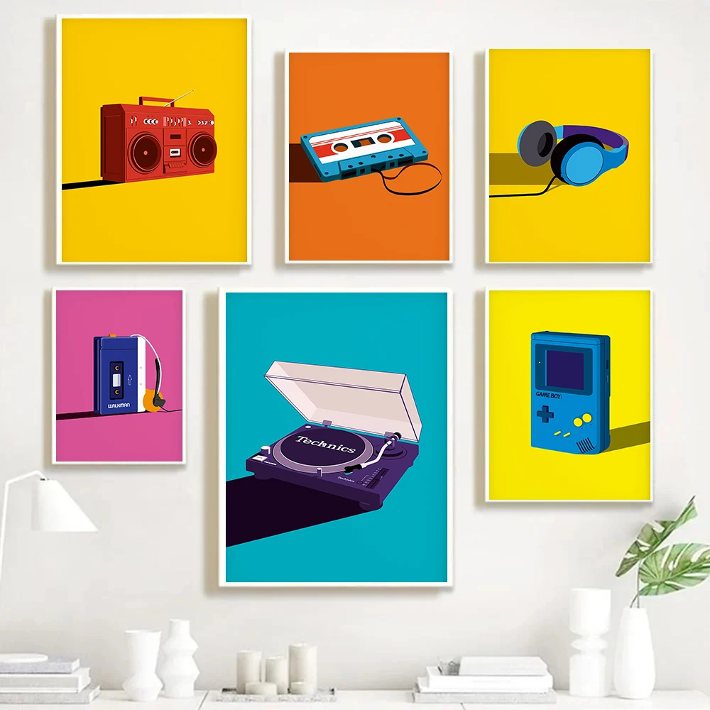 1pc frameless Pop Art Retro 80s Cassette Tape Poster Record Deck Music Canvas Painting Vintage Wall Art Picture for Living Ro