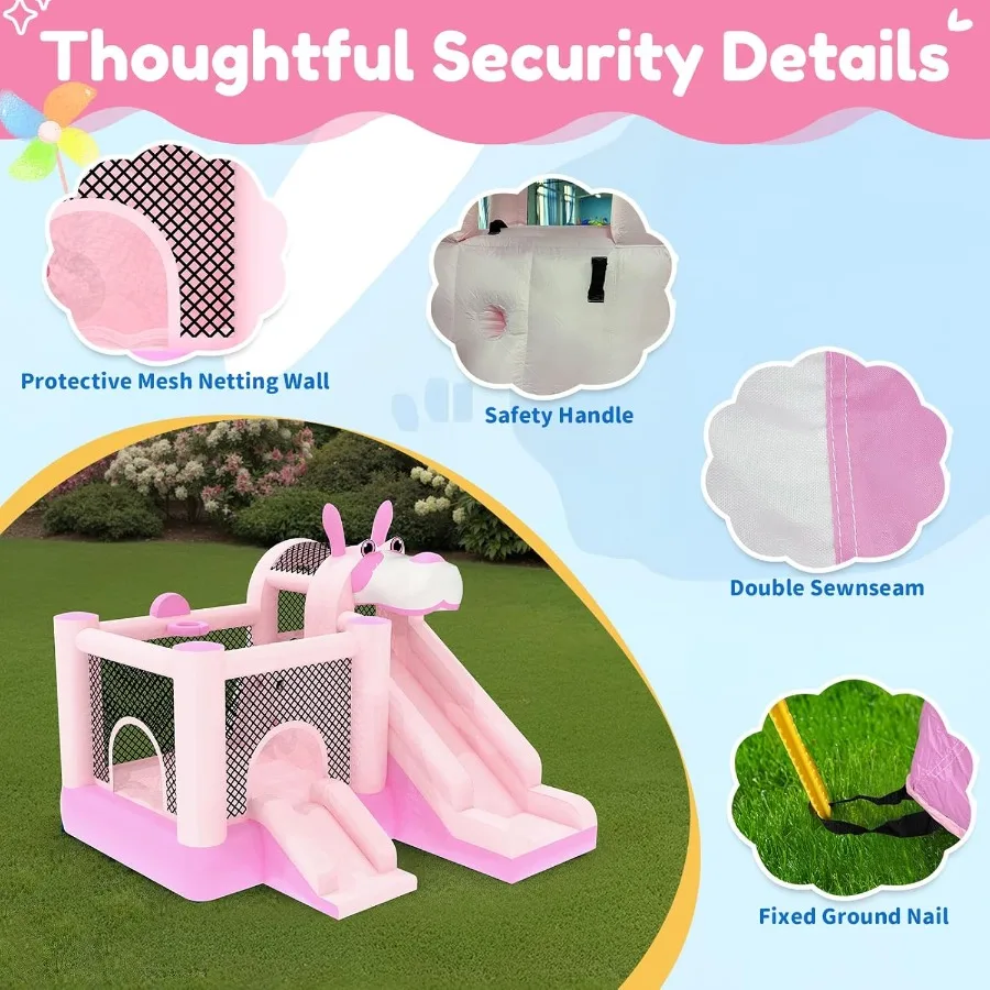 Opblaasbaar springkasteel dubbele glijbaan, 9,5ft x 9,5ft springkasteel voor kinderen, robuuste 840D Oxford-stof, 3-8 jaar, inclusief 450
