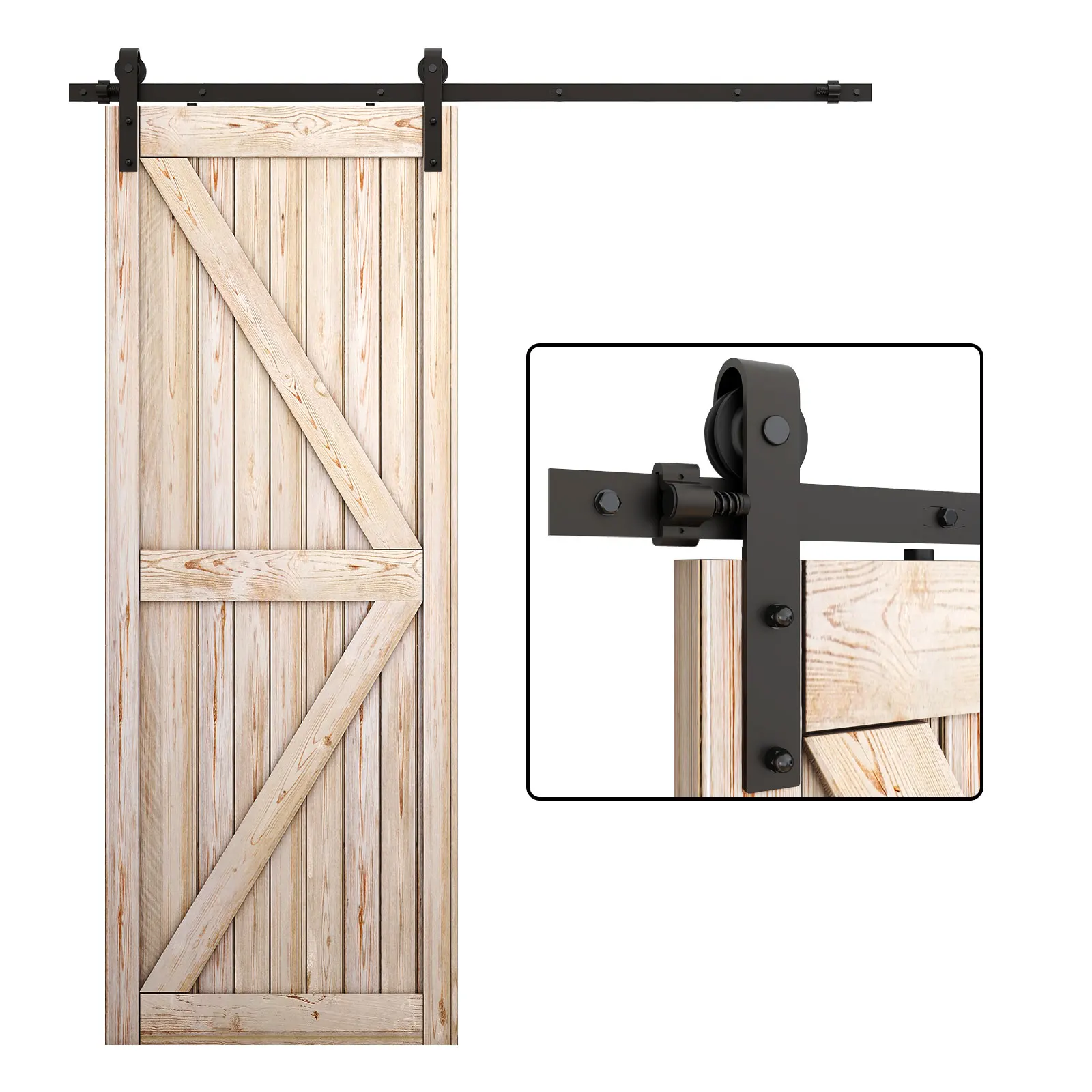 

CCJH Barn Silent Moving Door, Flat Head 7.5 Foot Sliding Rail Single Door, with Pulley Swing Stop Hardware Accessories