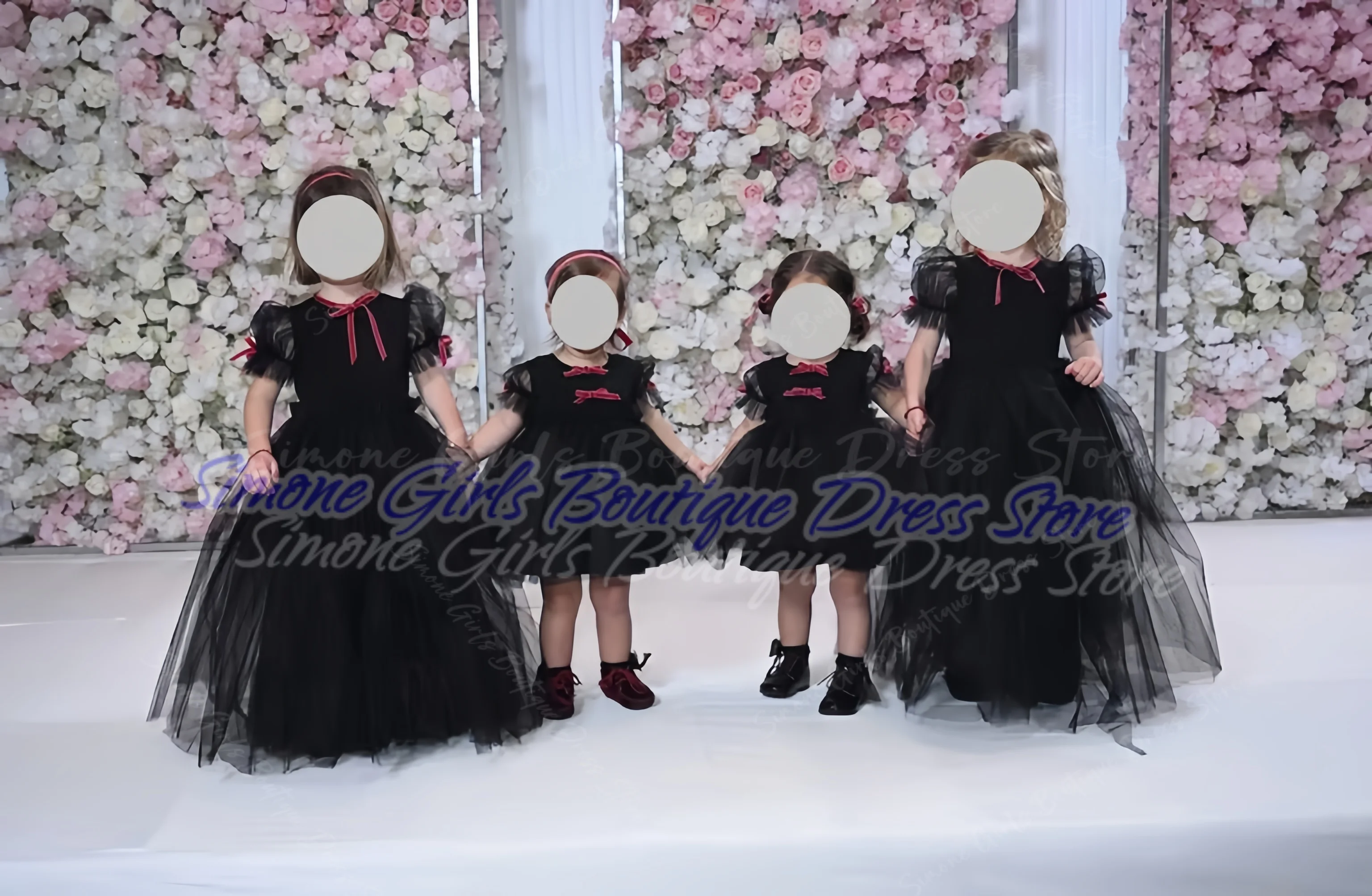 かわいい黒のふわふわスカート、ベルベットのリボン、フラワーガールドレス、結婚式、フラワーチャイルド、誕生日パーティー、祝祭に